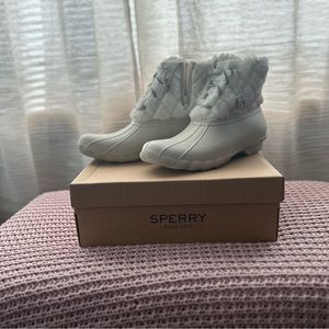 Sperry quilted faux fur boots.